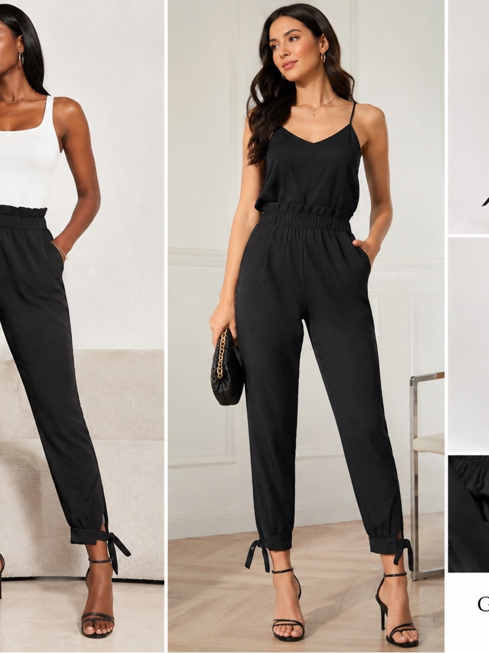 GRACE KARIN Black High Waisted Paperbag Ankle Tie Pants